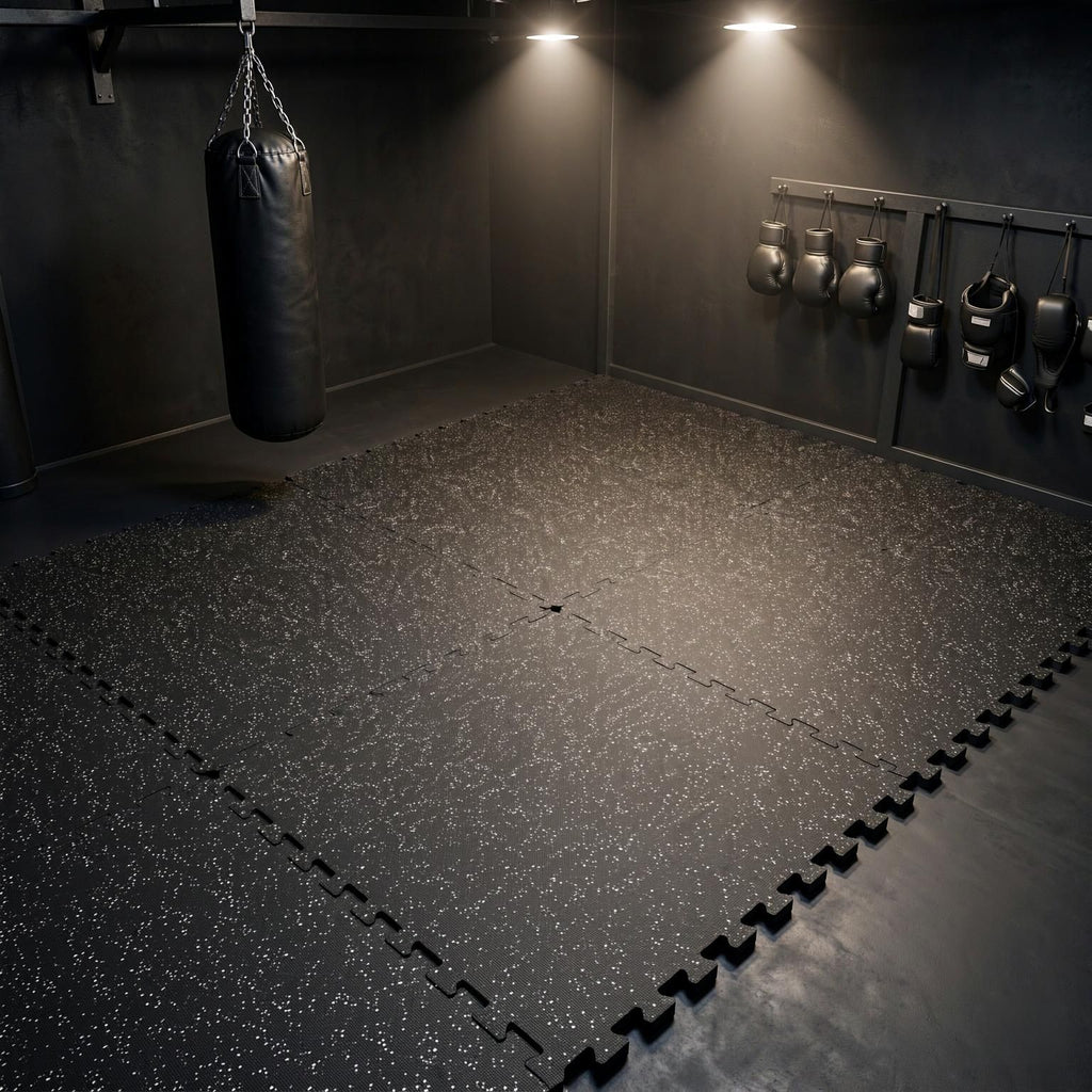0.79-Inch Thick Rubber Exercise Mat 48-Sq-Ft with  Non-Slip Fitness Mat for Home Gym-12 packs