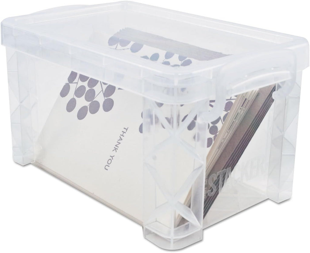 1 Each. Stackable design saves space. Ideal for index cards or photos, office supplies, craft supplies and much more. Snap-tight lid keeps contents secure