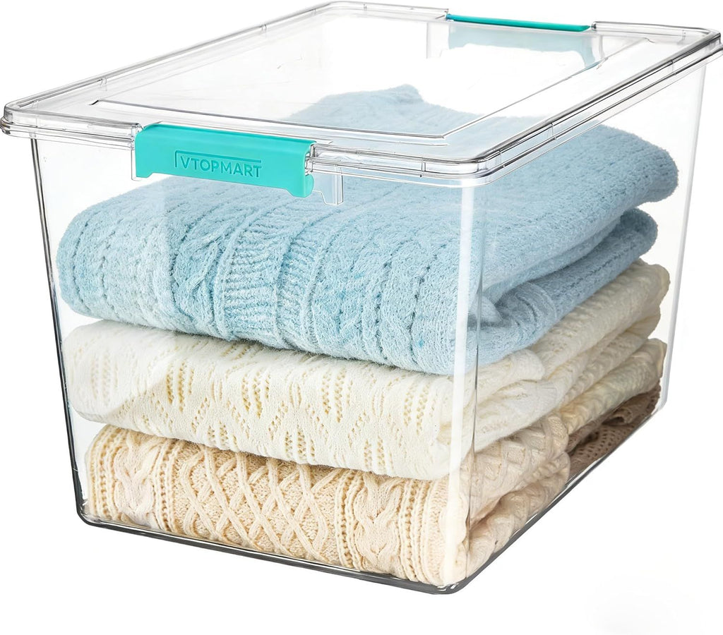 1 Pack 72 QT Crystal Clear Storage Bins with Lids, 4 Pack Stackable Plastic Large Latching Boxes Totes Tubs Container for Closet Organizers and Storage, Bedroom, Clothes, Bedding