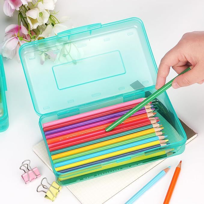 1 Pack CLarge Capacity Pencil Boxes Clear Boxes with Snap-tight Lid Stackable Design and Stylish Office Supplies Storage Organizer Box, Light Green