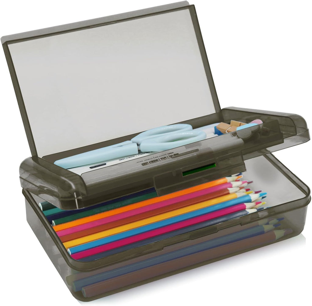 1 Pack Double Layer Hard Pencil Cases, Plastic Translucent Pencil Box with Snap-Tight Lid for Pens, Pencils, School, Stylish Office Supplies Storage Organizer Box, Medium-sized