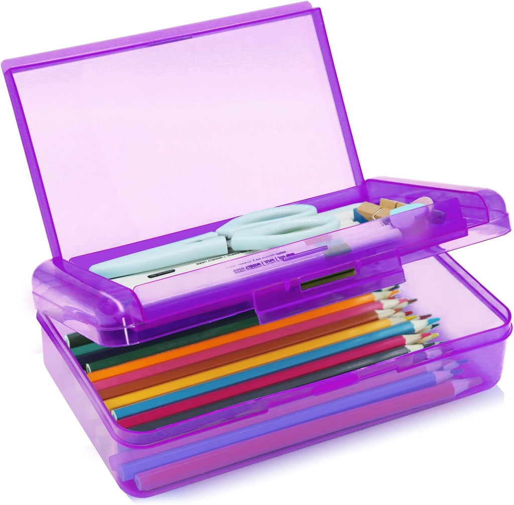 1 Pack Double Layer Hard Pencil Cases, Plastic Translucent Pencil Box with Snap-Tight Lid for Pens, Pencils, School, Stylish Office Supplies Storage Organizer Box,Medium-sized (Pink)