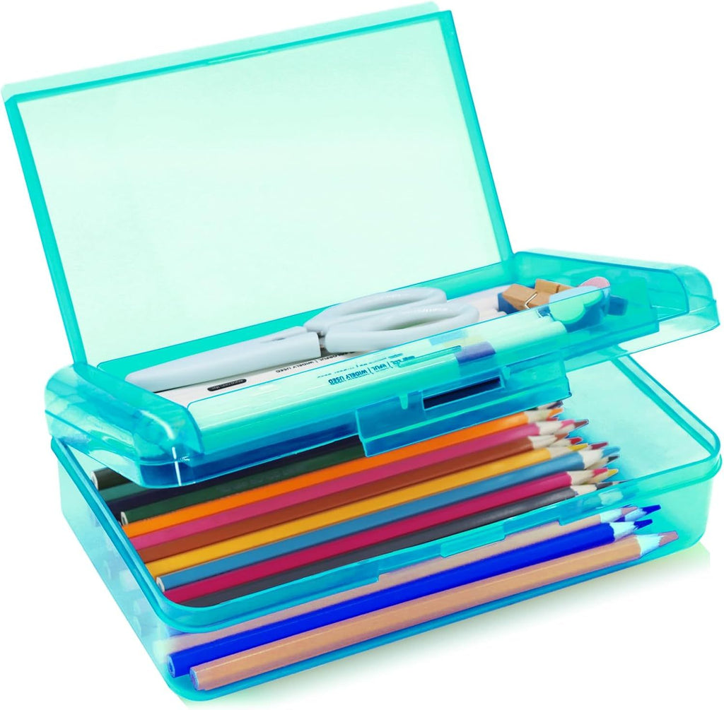 1 Pack Double Layer Hard Pencil Cases, Plastic Translucent Pencil Box with Snap-Tight Lid for Pens, Pencils, School, Stylish Office Supplies Storage Organizer Box,Medium-sized