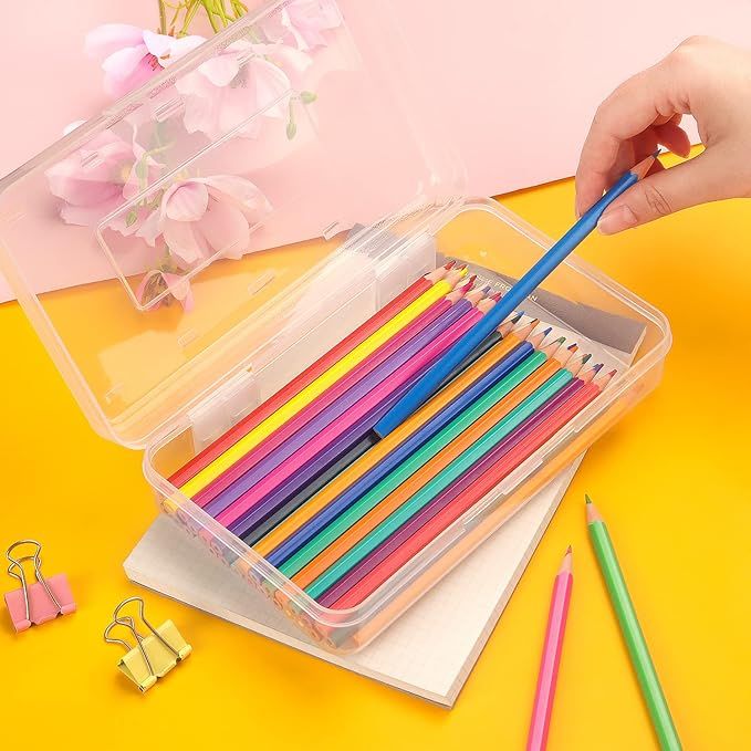 1 Pack Plastic C Capacity Pencil Boxes Clear Boxes with Snap-tight Lid Stackable Design and Stylish Office Supplies Storage Organizer Box, Clear