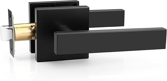 1 Pack Square Door Lever Passage Door Lock Handleset Keyless Lockset Door Knob Storage Room Bathroom Set No Key in Black