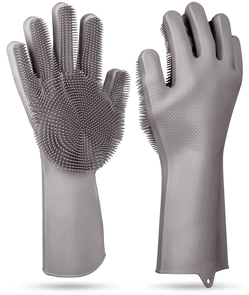 1 Pair Magic Silicone Brush Dishwashing Gloves Cleaning Sponge Pet Scrubber Heat Resistant Wash Gloves