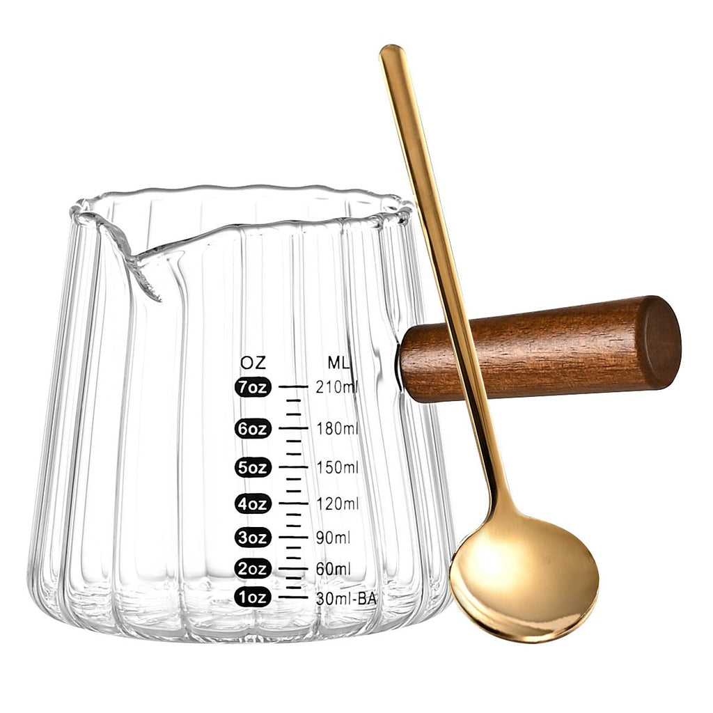 1 Pcs 210ML Mini Coffee Cup With Spoon,Glass Milk Cup, Italian Coffee Cup With Wooden Handle, Coffee Measuring Cup