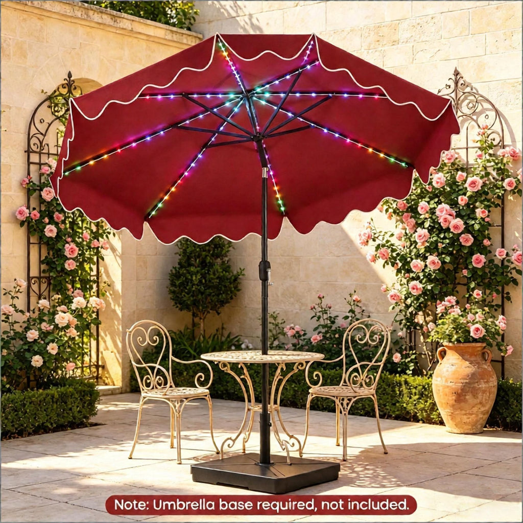 10 Feet Solar Patio Umbrella with Color-Changing LED Lights Outdoor Sunshade Canopy