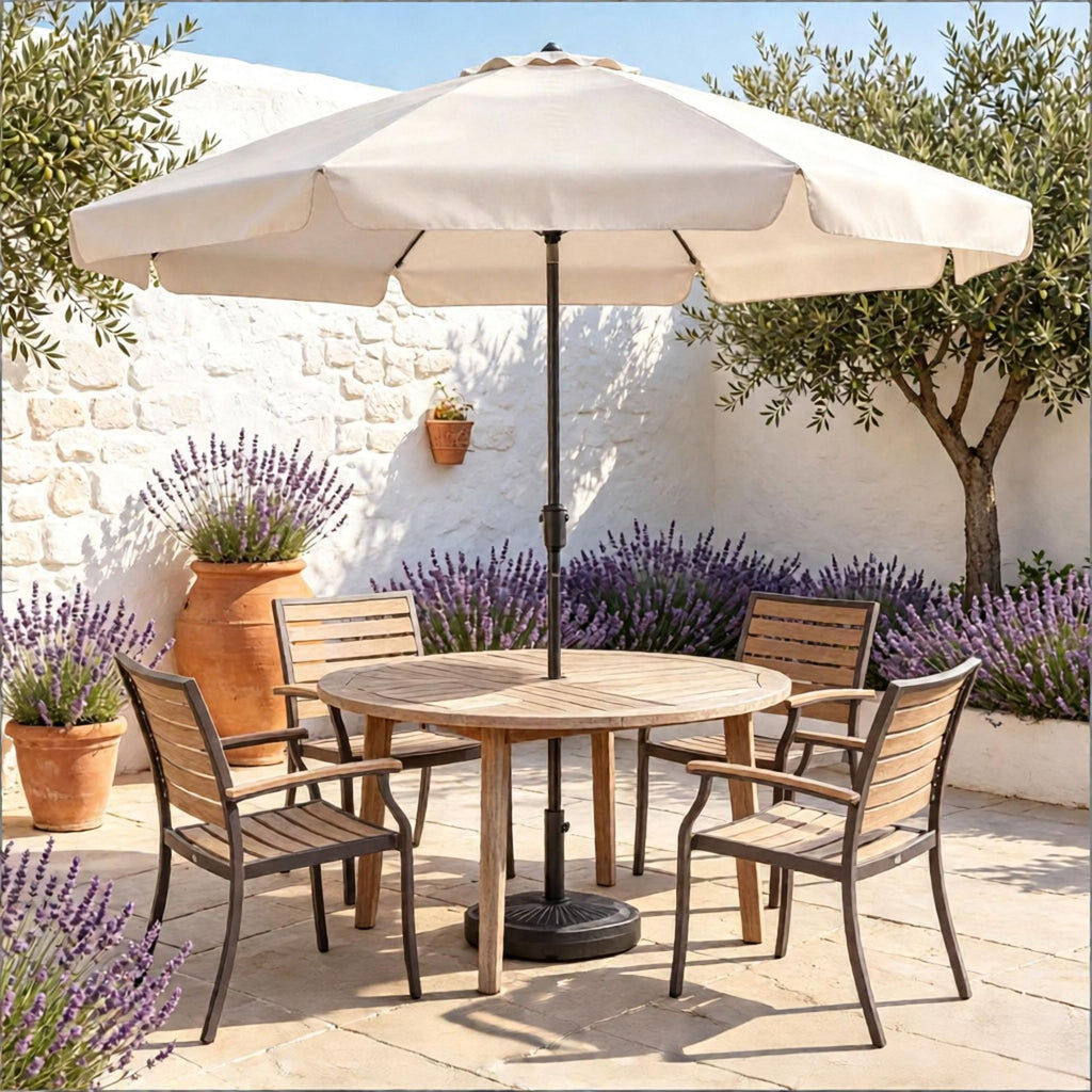 10 FT Scalloped Patio Umbrella with Push Button Tilt and 8 Fiberglass Ribs  Outdoor Dining Canopy Garden Shade Sun Protectio-The  umbrella  stand  is  not  included