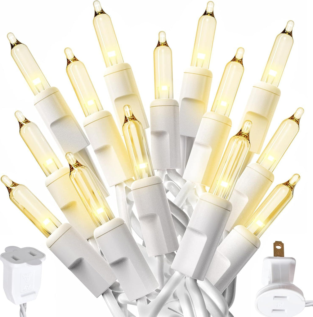 10 Ft String Lights with Christmas Tree Light Warm White - Indoor/Outdoor Decor - Xmas Lights for Holidays, 50 Twinkle LED Lighting on White Wire - Multi-Strand Connectable