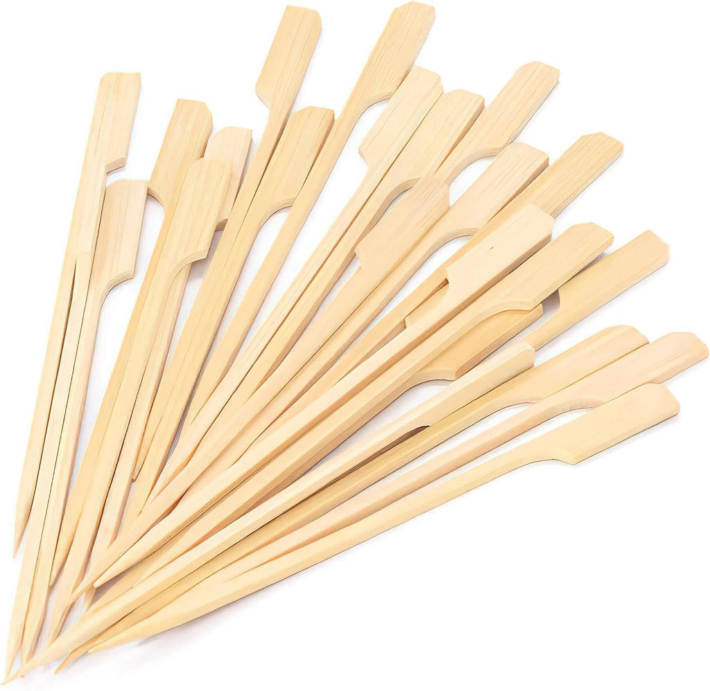 10 Inch Bamboo Skewers 100PCS Food Appetizer Toothpicks Wide Flat Paddle Bamboo Wood Picks for Cocktail, Marshmallow, Fruit, Grilling, Drink, BBQ, Barbecue, Yakitori Chicken, Fondue, Roasting