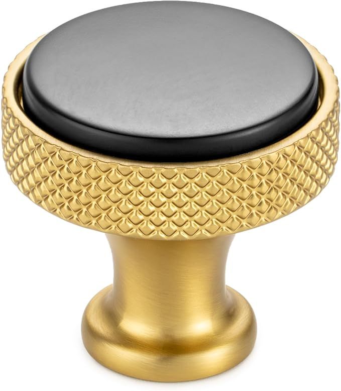 10 Pack Black and Gold Kitchen Cabinet Knobs Matte Black and Gold Drawer Knobs K28 Knurled Round Single Hole Cabinet Pulls for Cabinets Drawers Dresser Cupboard Bedroom Bathroom