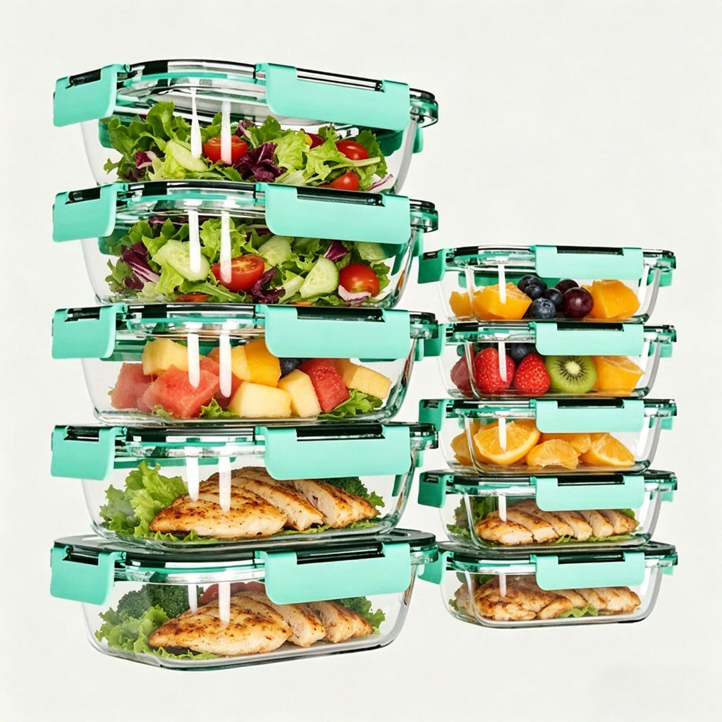 10 Pack Glass Meal Prep Containers with Lids – Glass Food Storage Containers, Airtight Glass Lunch Bento Boxes for Food and Utensil Transport, Microwave, Freezer & Dishwasher Safe, Kitchen Essentials