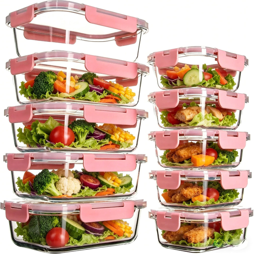 10 Pack Glass Meal Prep Containers with Lids – Glass Food Storage Containers, Airtight Glass Lunch Bento Boxes for Food and Utensil Transport, Microwave, Freezer & Dishwasher Safe, Kitchen Essentials