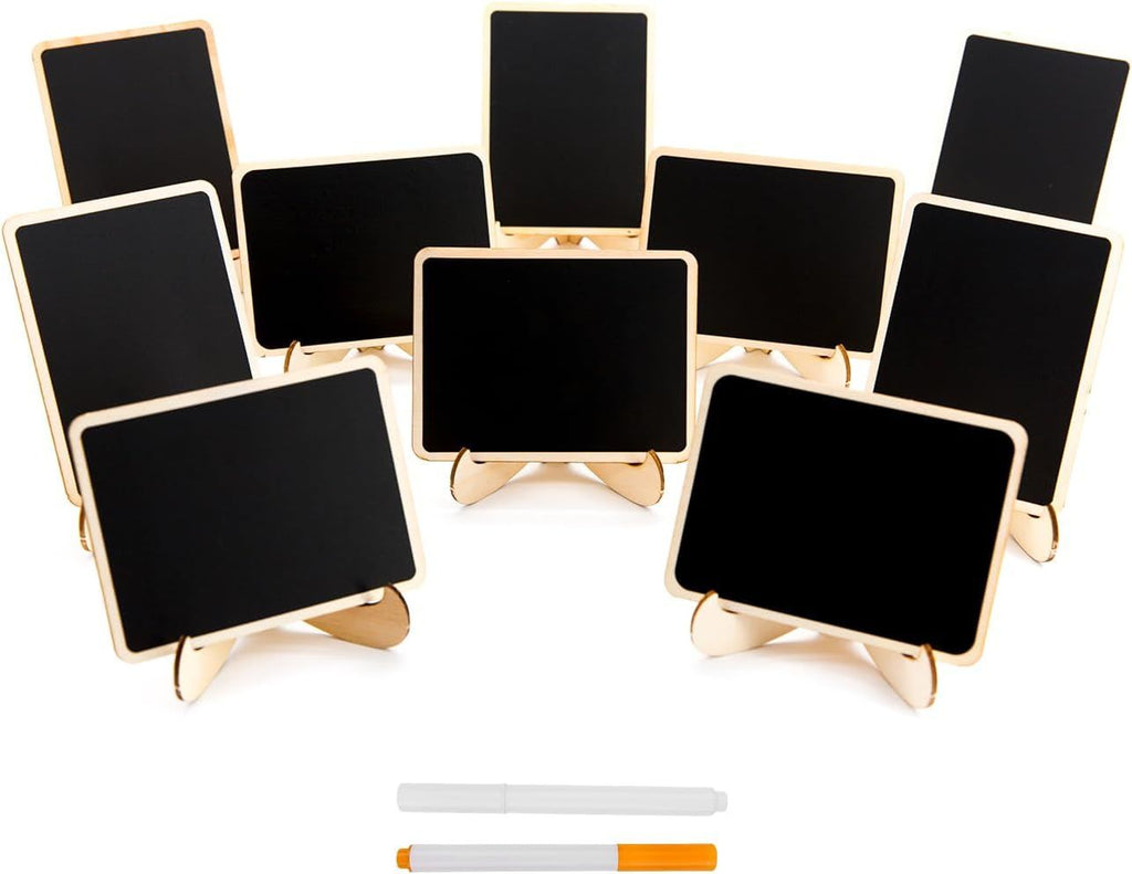 10 Pack Mini Chalkboards Signs with Easel Stand, Small Rectangle Chalkboards Blackboard, Wood Place Cards for Weddings, Birthday Parties