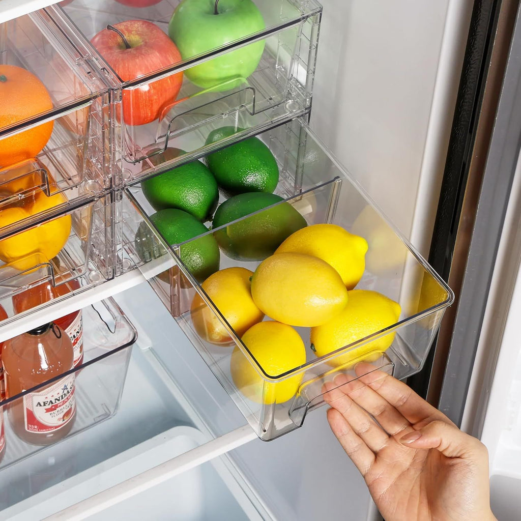 10 Pack Stackable Storage Drawers,Clear Acrylic Drawer Organizers with Handles, Easily Assemble Containers for Fridge, Bathroom,Kitchen Undersink,Cabinet,Pantry Organization and Storage