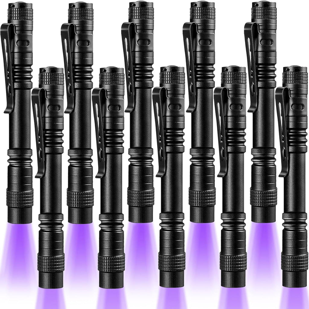 10 Pack UV Black Light Flashlight Mini 395nm Pen Light with Clip LED Handheld Blacklight Detector for Leak Pet Urine Hotel Inspection Dry Stain and Bed Bug, Large