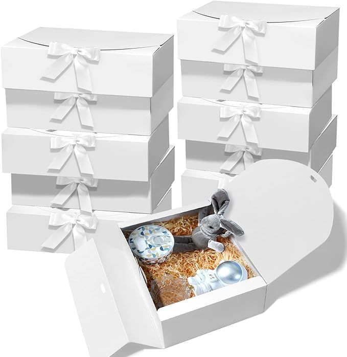 10 PCS Gift Boxes with Lids Kraft Paper Gift Box, White with Ribbon, Bridesmaid Proposal Box