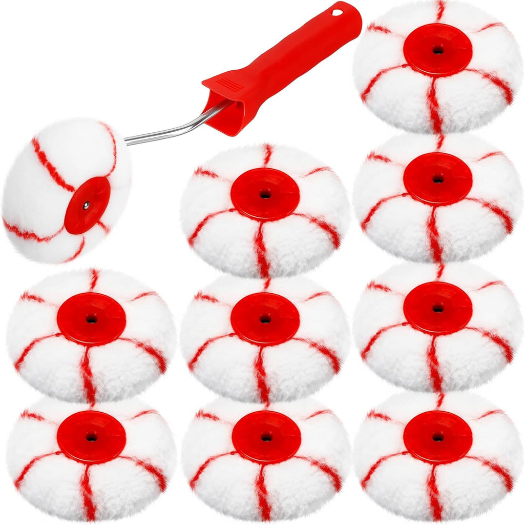 10 Pieces Corner Paint Roller Kit Including 9 Pcs Drywall Corner Tool 3 Inch Paint Roller, 12 Inch Handle for Drywall Mud Application (Red)