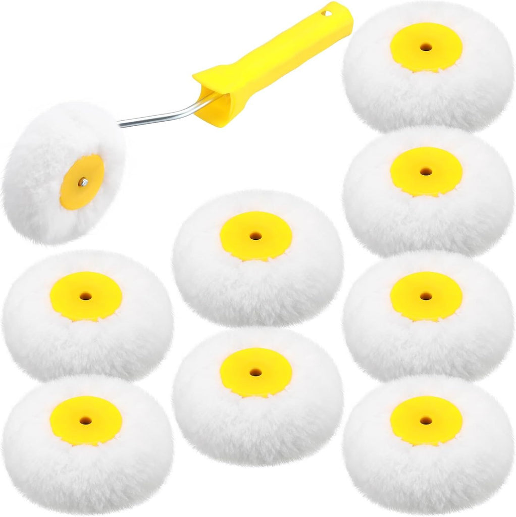 10 Pieces Corner Paint Roller Kit Including 9 Pcs Drywall Corner Tool 3 Inch Paint Roller, 12 Inch Handle for Drywall Mud Application(White)