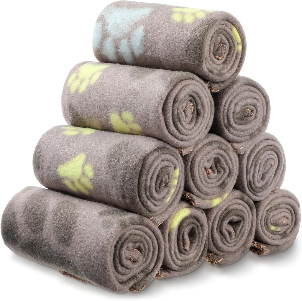 10 Pieces Pet Blankets with Paw Print Dog Cat Fleece Blankets Soft Warm Sleep Mat Pad Bed Cover for Kitten Puppy and Other Small Animals, 24 x 28 Inch