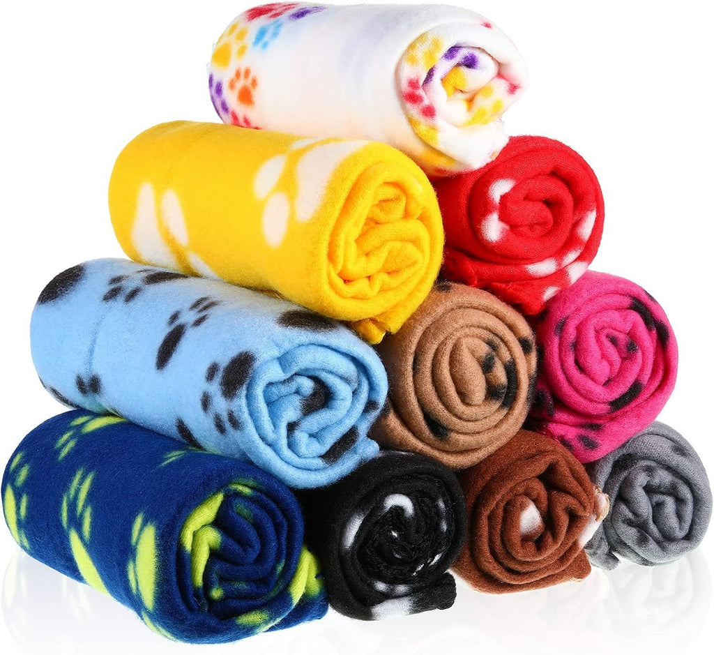 10 Pieces Pet Blankets with Paw Print Dog Cat Fleece Blankets Soft Warm Sleep Mat Pad Bed Cover for Kitten Puppy and Other Small Animals, 24 x 28 Inch