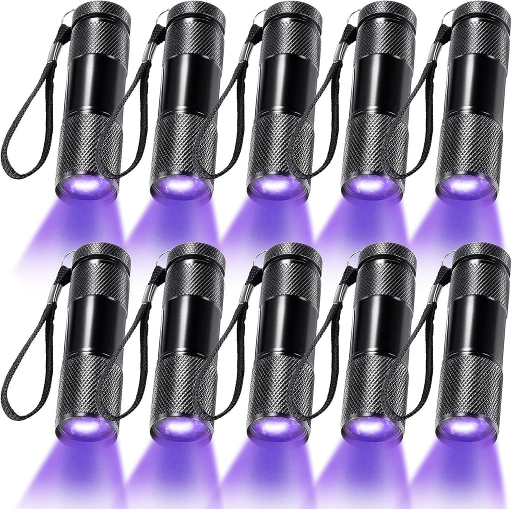 10 Pieces UV Blacklight Flashlights, LED Light, Handheld, Mini Light Torch Detector, Portable UV Flashlight Torch for Pets Stains Urine (Purple Light)