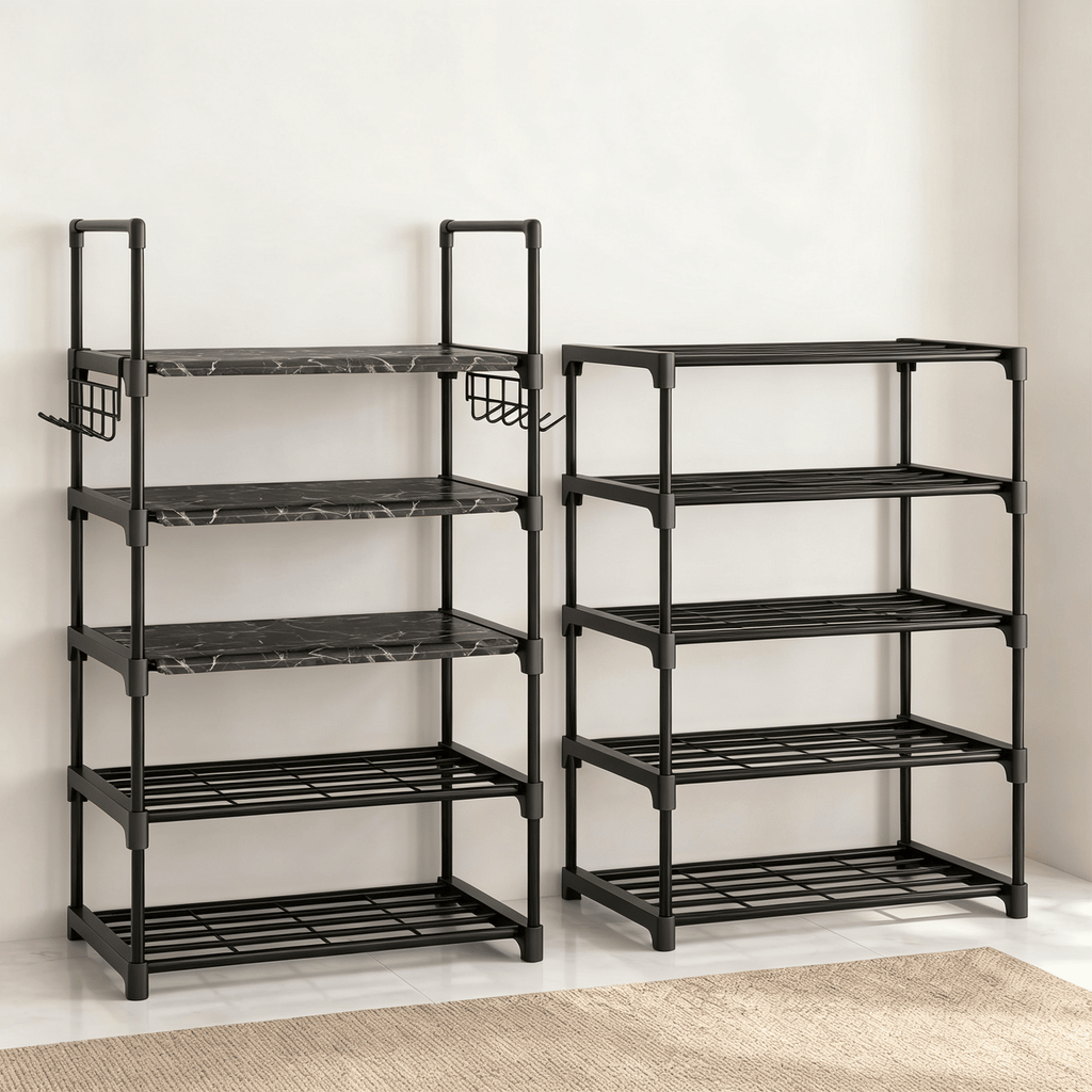 10 Tier Shoe Rack Narrow Shoe Shelf Tall Metal Shoe Storage Organizer for Entryway Closet, Freestanding Boot Rack with Hooks, Holds 20-24 Pairs, Includes Wooden Mallet and Non Slip Gloves