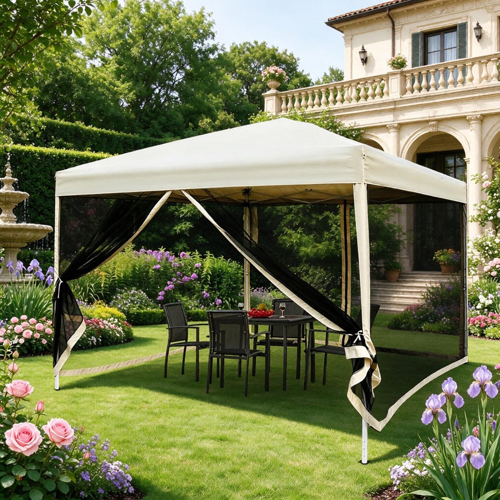 10' X 10' Pop up Canopy Tent with Adjustable Height Netting Instant Screen Room House 210D Oxford for Parties