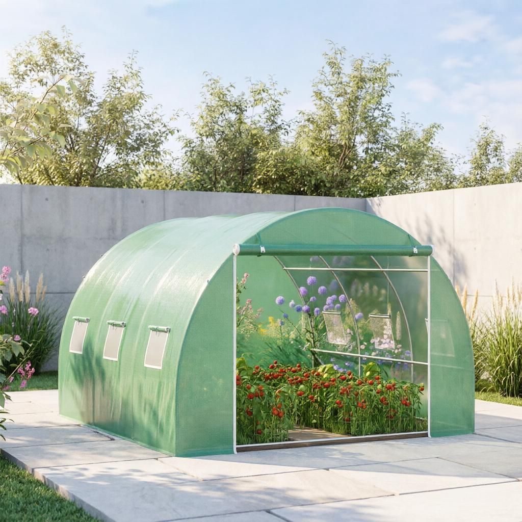 10' X 10' X 7' Walk-in Tunnel Greenhouse Transparent PE Cover Zipper Doors & Windows High-Quality Gardening Storage Solution
