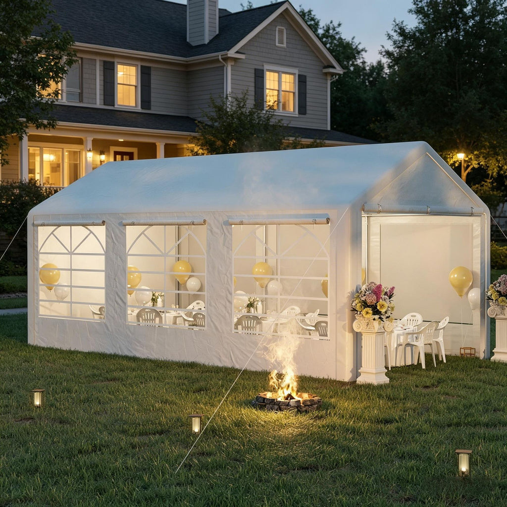 10' X 20' Heavy Duty White Party Tent Carport with Removable Sidewalls And Double Doors Large Canopy Sun Shade Shelter for Outdoor Events BBQ Wedding