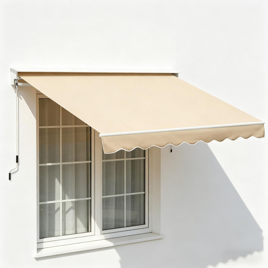 10' X 8' Retractable Awning Sunshade Shelter with Manual Crank Handle UV Water-Resistant Fabric Aluminum Frame for Deck Backyard
