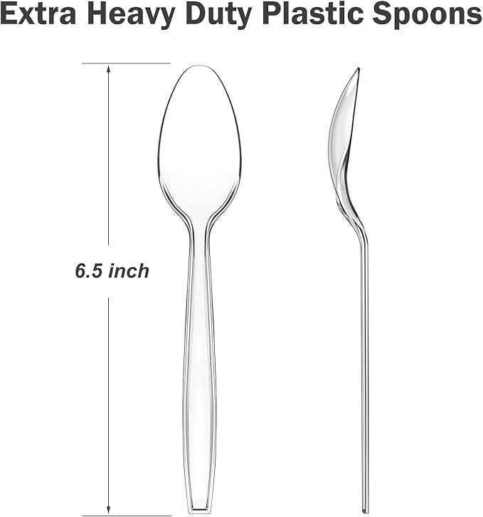 100 Count Clear Plastic Spoons Disposable, BPA-Free, Heat Resistant, Solid and Durable Disposable Spoons Heavy Duty BulK