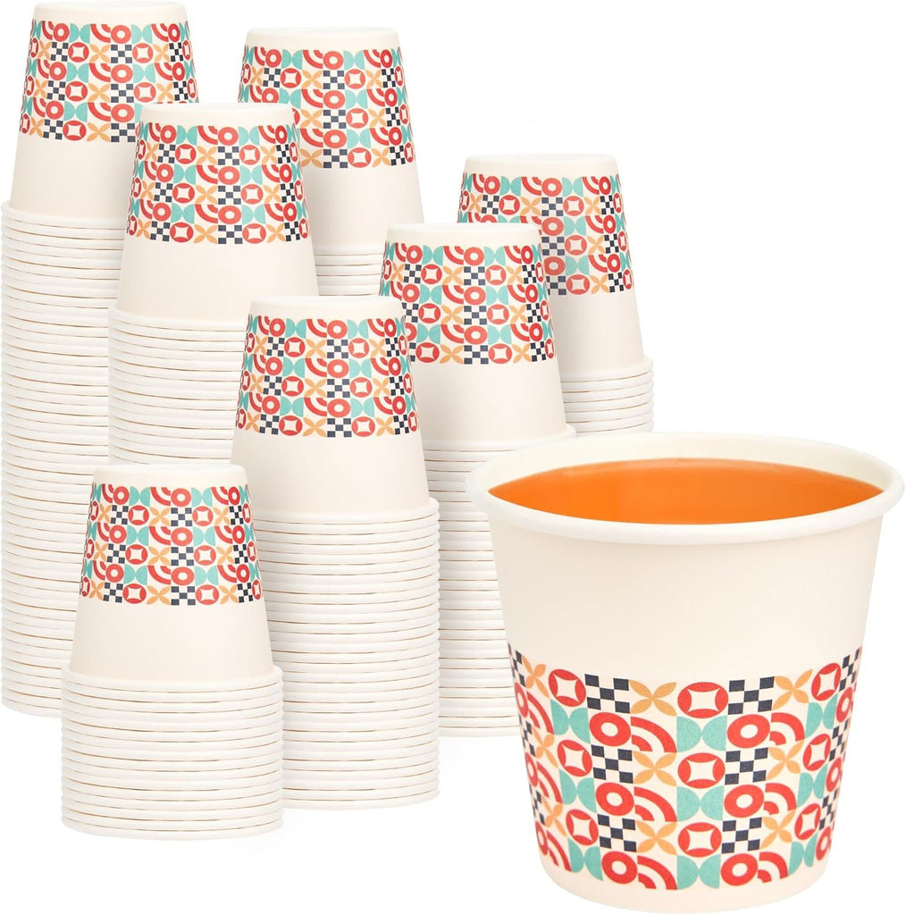 100 Pack 3 oz Bathroom Cups, Disposable Paper Cups with Rolled Rim, Small Paper Mouthwash Cup for Guest Bathrooms, Vanity & Office Use, Puzzle