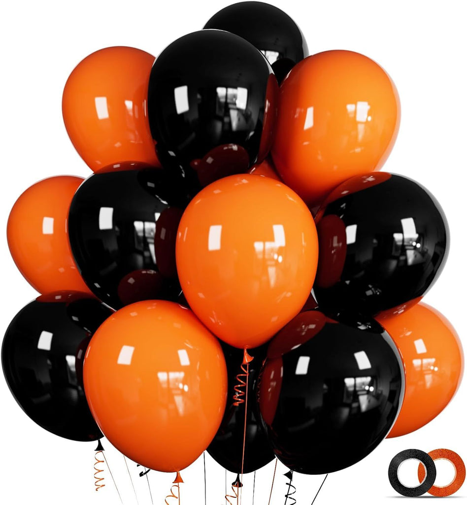 100 Pcs Black and Orange Balloons 12 Inch Halloween Latex Balloons Thicken Helium Party Balloons for Halloween,Wedding, Birthday Party Balloon Arch Garland Decoration