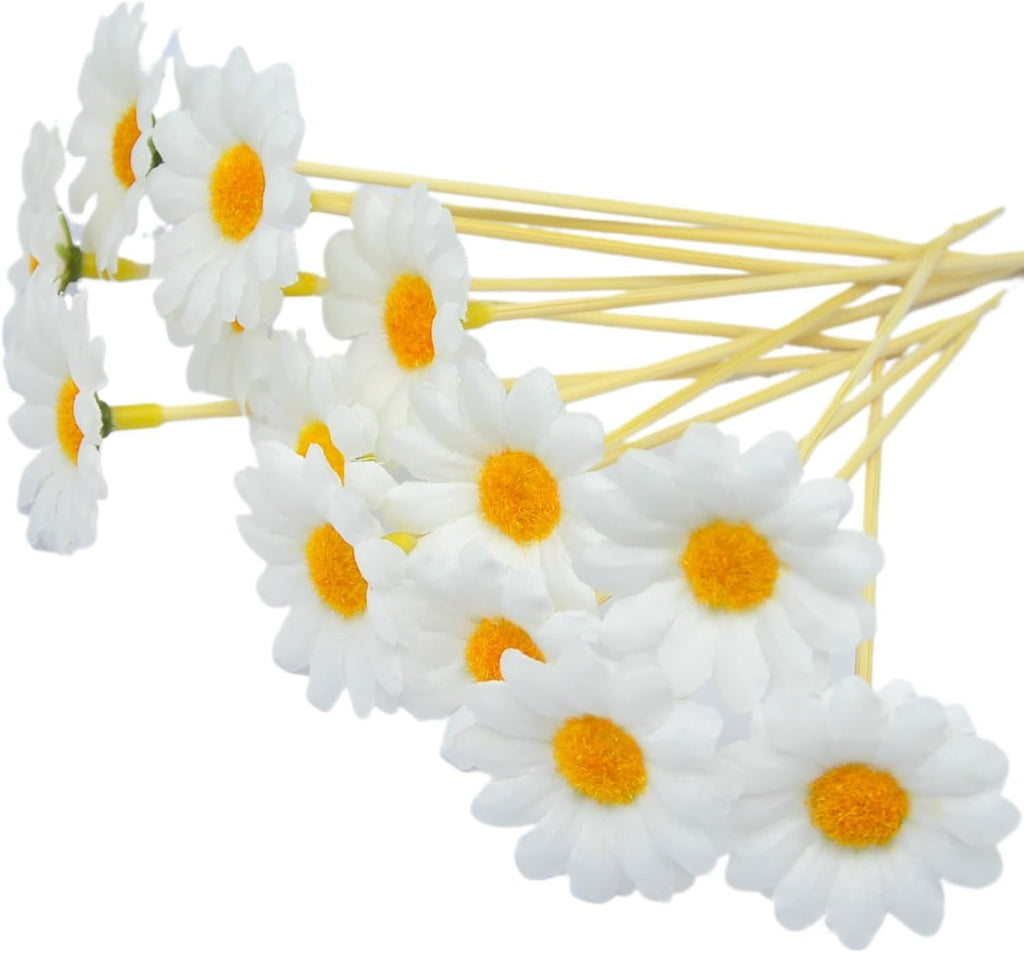 100 Pcs Daisy Bamboo Toothpicks, 4.7 Inch Floral Appetizer Skewers, Decorative Cocktail Picks for Weddings, Valentine's Day, Parties (White)