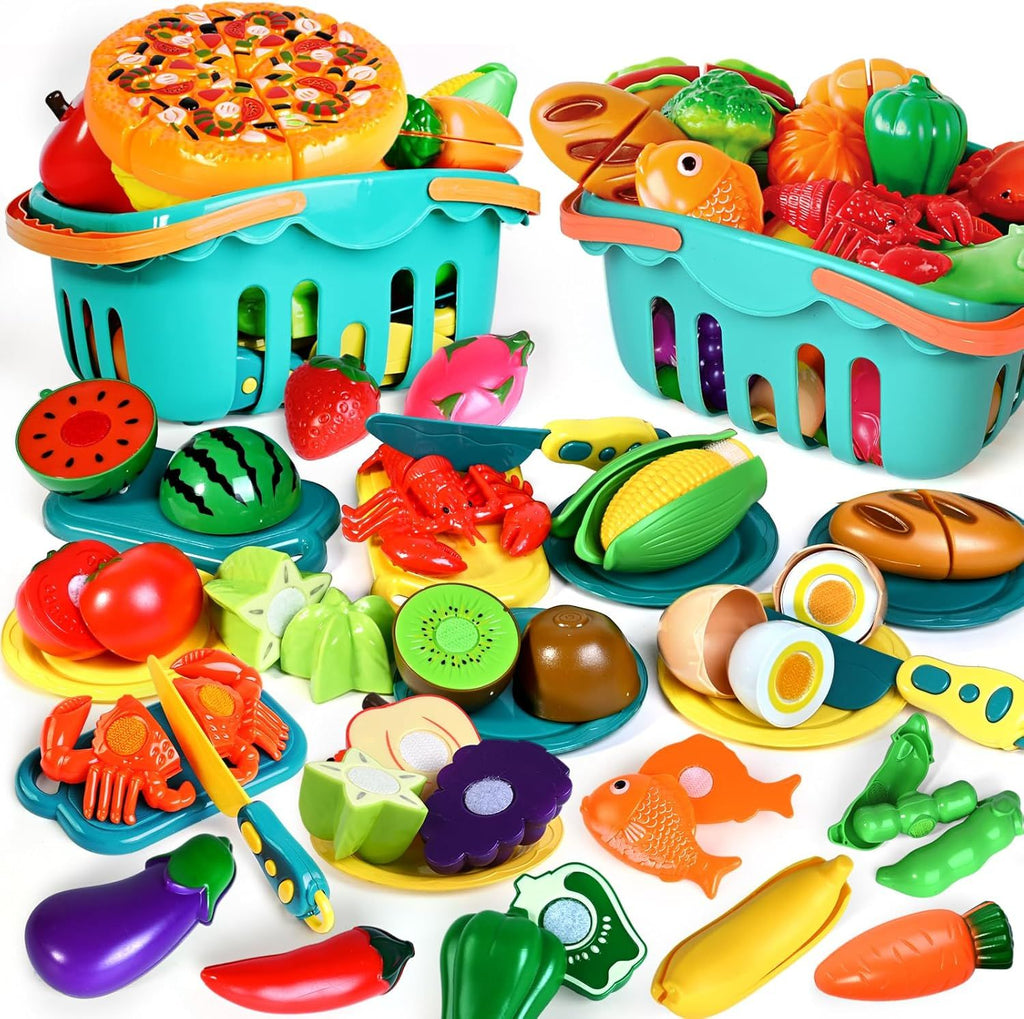 100 Pcs Play Food Set for Kids Kitchen, Pretend Food Toy for Toddlers