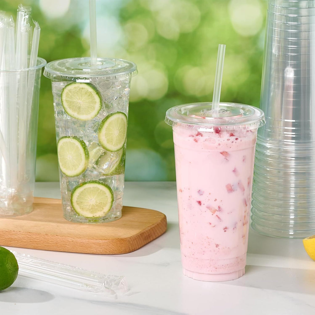 100 Sets 32 OZ Clear Plastic Cups with Lids and Straws, Disposable To Go Iced coffee cups with lids for Cold Drinks, Smoothie, and Slushie