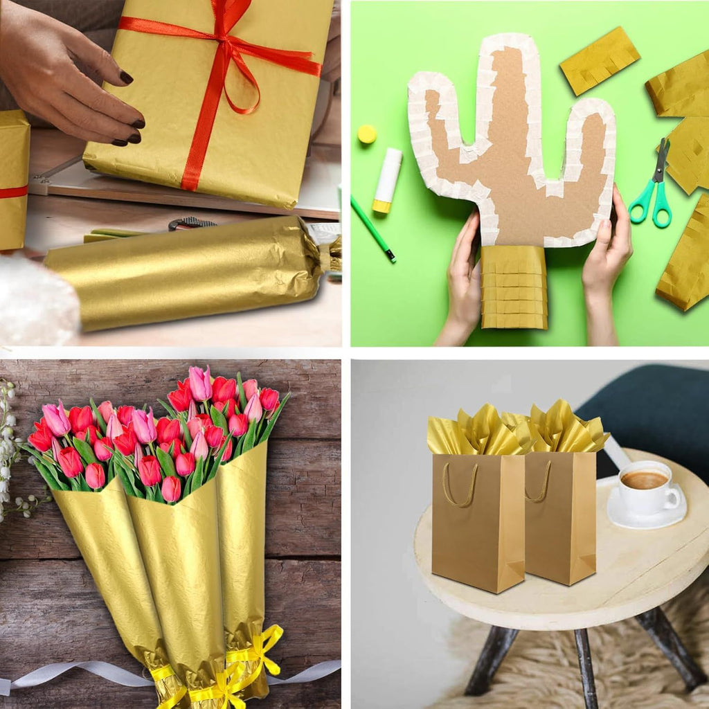 100 Sheets Gold Tissue Paper Artdly 12 x 20 Inches Gold Wrapping Paper Bulk for Weddings Birthday DIY Project Wrapping Crafts Decor