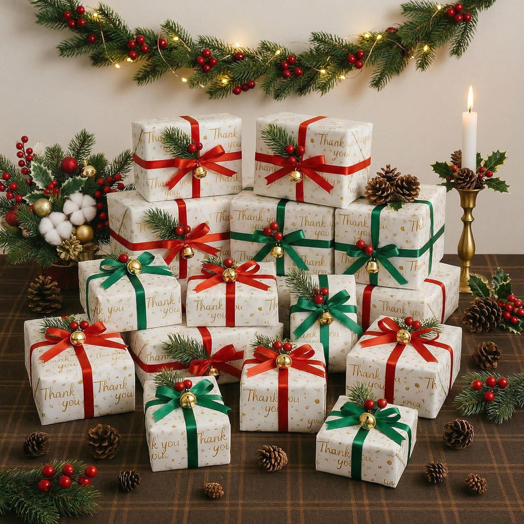 100 Sheets Gold White Tissue Paper Bulk, 20×14 Inch Thank You Wrapping Paper for Gift Bags Birthday Party Decorations