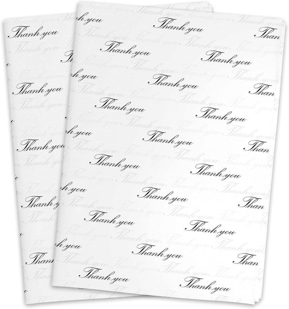 100 Sheets White with Black Thank You Tissue Paper Bulk,20" x 14",Black Thank Tissues for Packaging and Gift Bags,Small Business