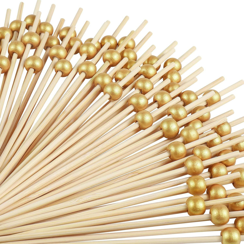 1000 PCS Cocktail Toothpicks for Appetizers, Natural Bamboo Coctail Skewers Sticks, Pearl Decorative Cocktail Tooth Picks for Drinks, Fruit, Charcuterie, Wedding Food Party Fancy 4.7 Inch Long, Gold