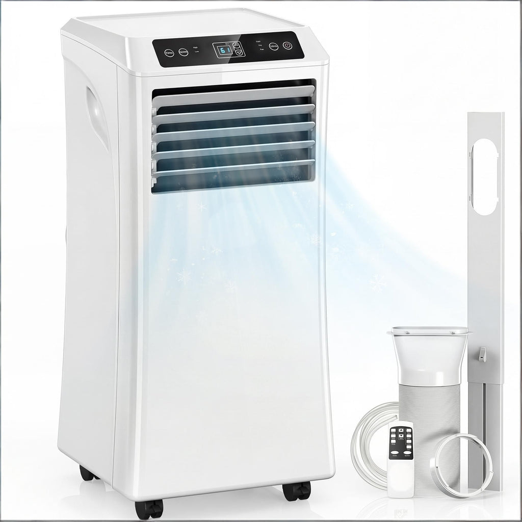 10000 BTU Portable Air Conditioner for Rooms up to 441 Sq. Ft. 3-in-1 AC Unit with Cooling Fan Dehumidifier Sleep Mode Remote Control 24H Timer Window Installation Kit White