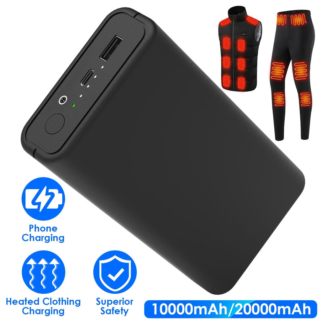 10000/20000mAh 5V 2A Power Bank for Heated Jackets Vests Pants Gloves Scarves DC 7.4V 2A Heated Clothing Replacement Battery Pack for Men Women