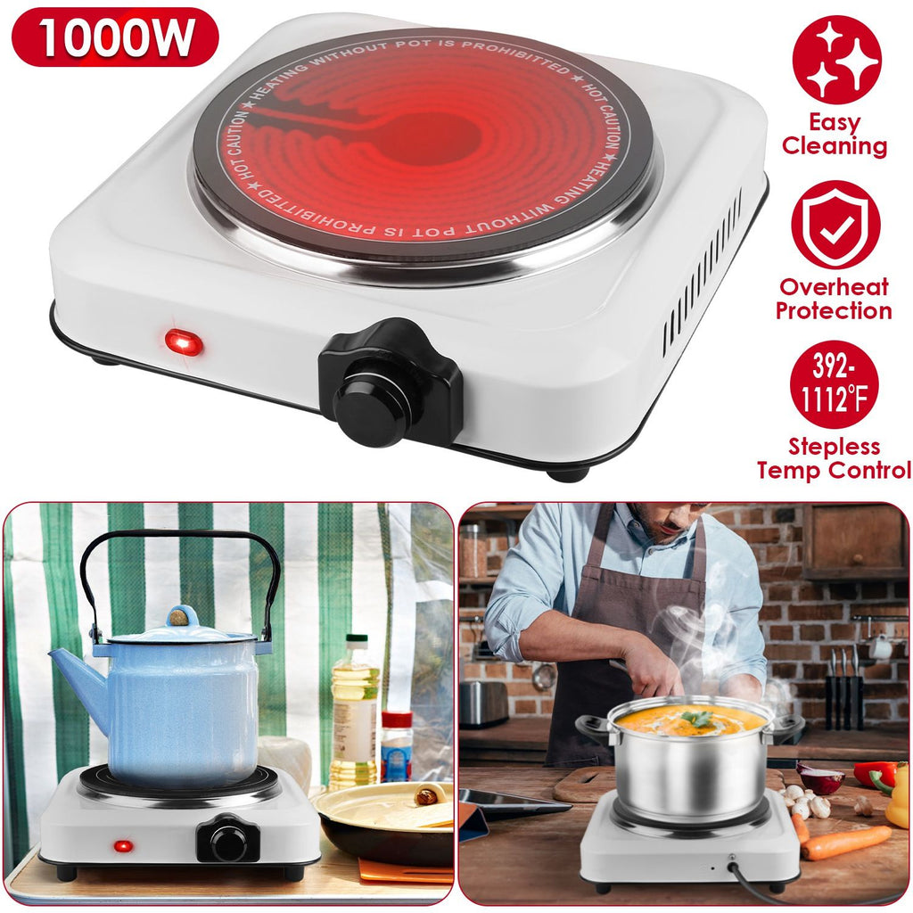 1000W Electric Infrared Single Burner Portable Heating Hot Plate Stove Countertop RV Hotplate with 7.5' Glass Cooktop Stepless Temperature Adjustments for Home RV Camp