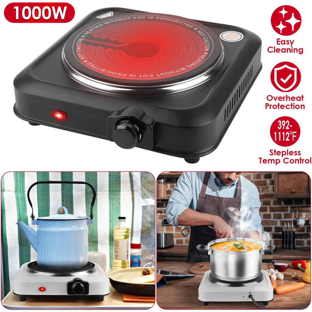 1000W Electric Infrared Single Burner Portable Heating Hot Plate Stove Countertop RV Hotplate with 7.5' Glass Cooktop Stepless Temperature Adjustments for Home RV Camp