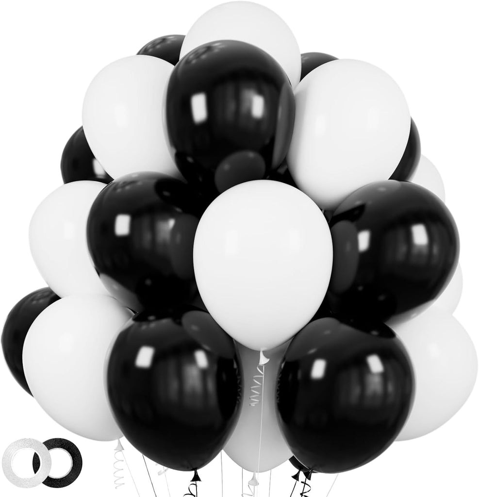 100pcs Black and White Balloons 12 Inch Thickened Latex Balloons for Birthday Wedding Graduation Party Decorations (Black White balloon)