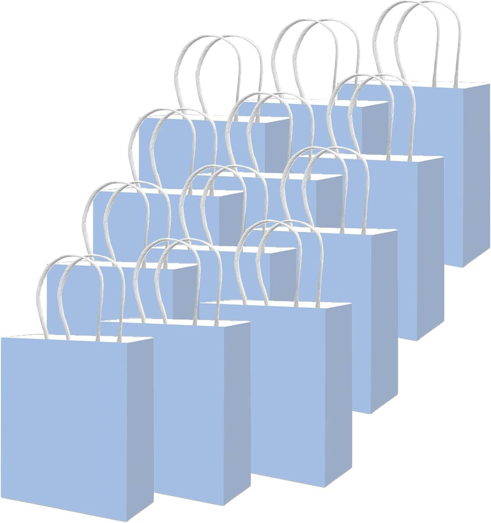 100PCS Gift Bag with Handles Bulk Light Blue Paper Bags Multiple Uses (8.3"x3"x6"inch Small Size)