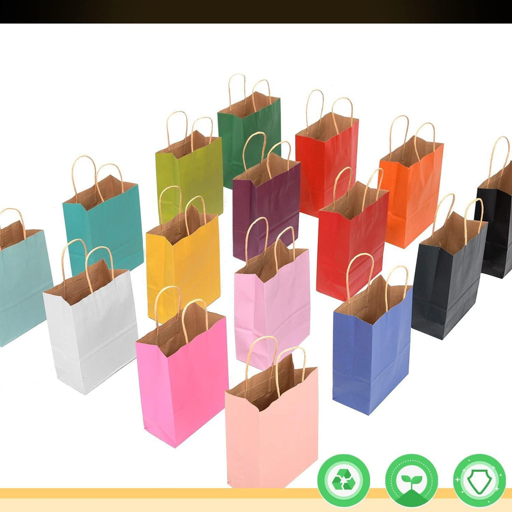 100Pcs Medium Size Paper Gift Bags with Handles - 11"x8.3"x4.3" Kraft Small Party Bags - 16 Solid Colors