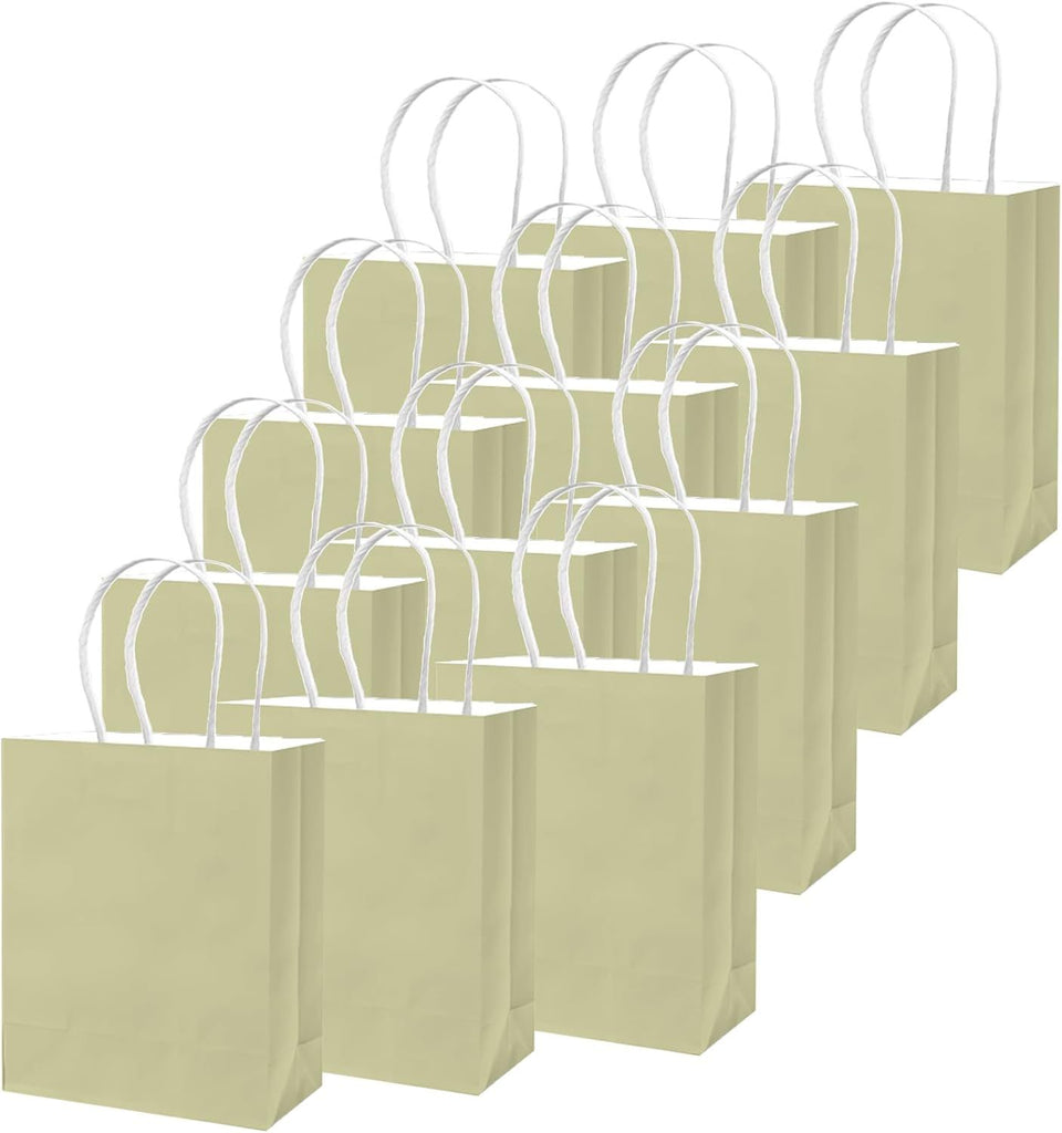 100Pcs Paper Gift Bag with Handles Eggshell Green Party Favor Bags Multiple Uses (8.3"x3"x6", Small Size)